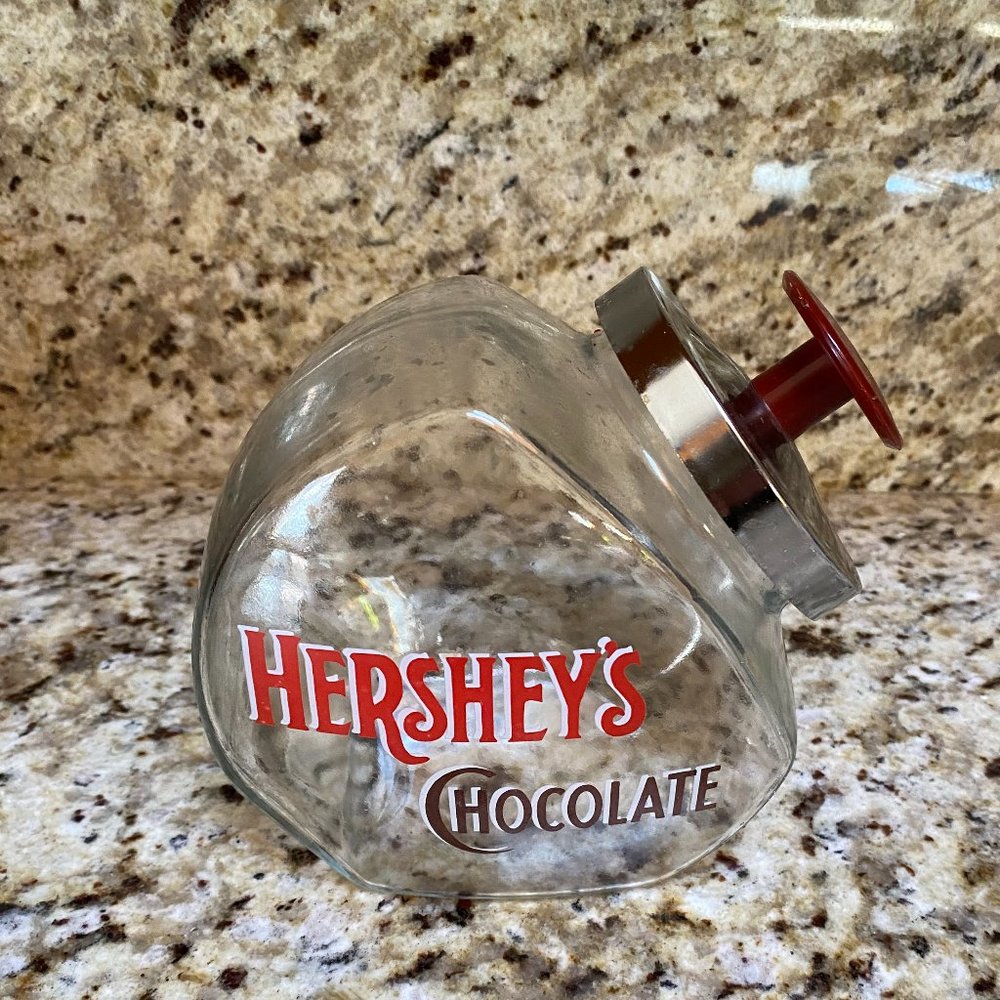 Vintage Glass Hershey's Chocolate Kisses Candy Jar w/Metal Lid